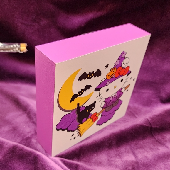Hello Kitty Witch Noodle Bowl & Block Sign Wall Art Picture Halloween Decor - Picture 12 of 14